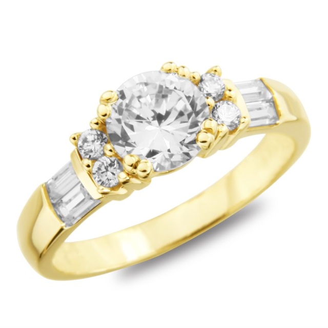 14k Yellow Gold Round CZ Engagement Solitaire Ring